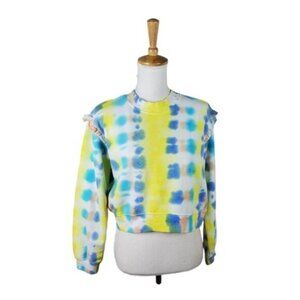Generation Love Abella Ruffle Crewneck Sweatshirt Blue Multi Tye Dye XXS
